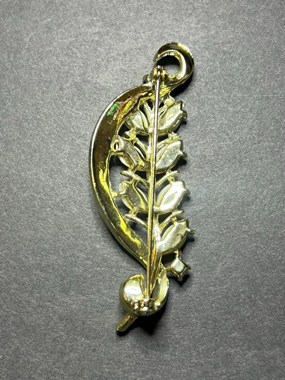 Vintage MCM Gold Tone Mother of Pearl Stylized Branched Leaf Pin Brooch 2.75